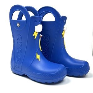 Crocs Kids C 13 Unisex Boy Girl Rubber Rain Boots Blue Pull On With Handles